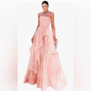 Elegant Pink Strapless Evening Gown